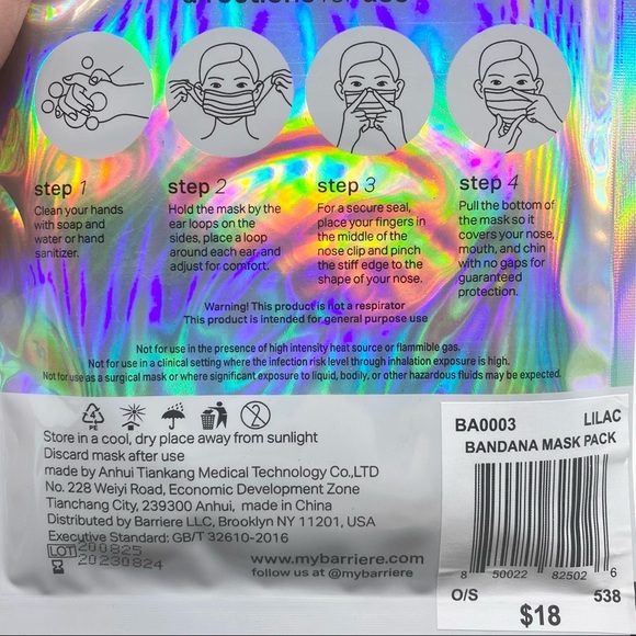 NWT-Barrierre-5 Disposable Premium Bandana Mask - Picture 5 of 6